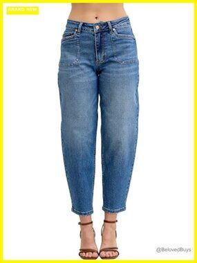 High Waisted Straight Leg Jeans with Stitch Pocket